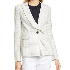 Joie Villette Ivory Black Grid Print Ruffle Detail Blazer Jacket NEW Women's 10